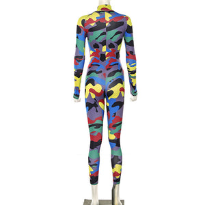 Zipper Camouflage Jumpsuit