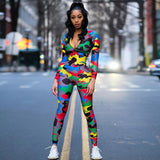 Zipper Camouflage Jumpsuit