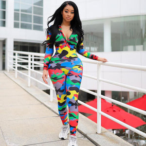Zipper Camouflage Jumpsuit