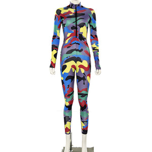 Zipper Camouflage Jumpsuit