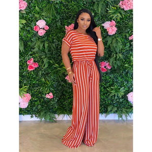 Women's Loose Print Striped Jumpsuit