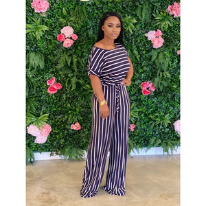 Women's Loose Print Striped Jumpsuit