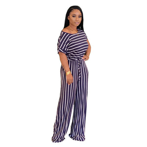 Women's Loose Print Striped Jumpsuit