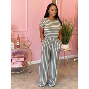 Women's Loose Print Striped Jumpsuit