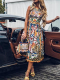 Sleeveless Midi Retro Print Dress