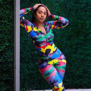 Zipper Camouflage Jumpsuit