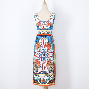 Sleeveless Midi Retro Print Dress