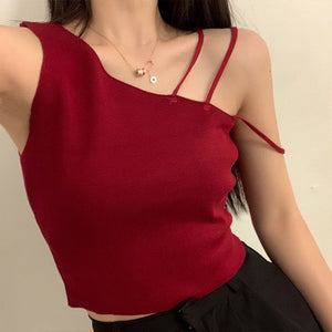 Sexy Slanted Shoulders Crop Tops