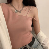 Sexy Slanted Shoulders Crop Tops