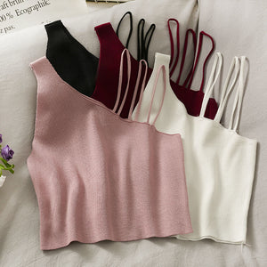 Sexy Slanted Shoulders Crop Tops